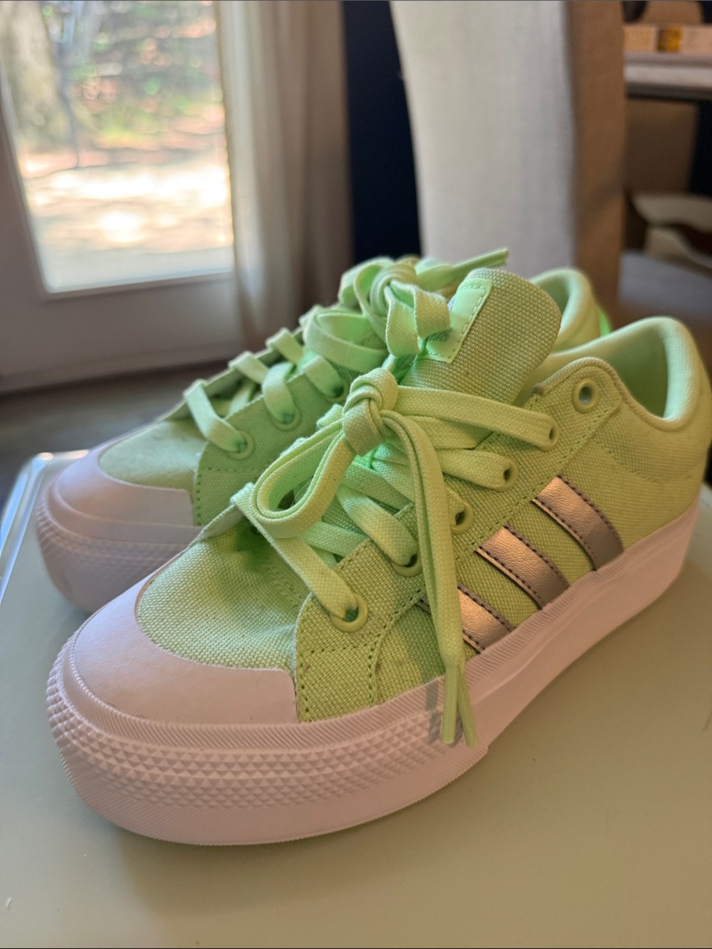 adidas Lime Green Canvas Platform Samba Sneakers